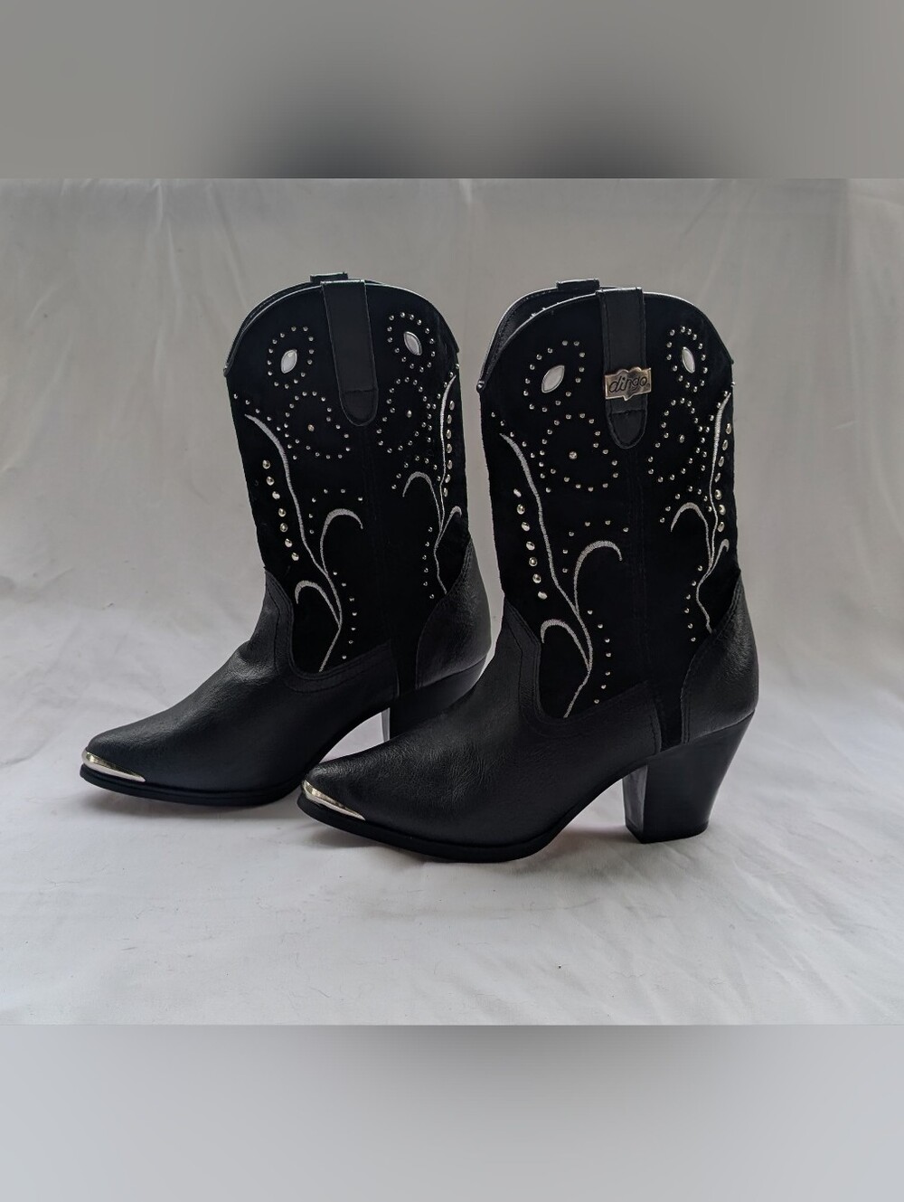 dingo Black Studded Western Mid-Heel Boots